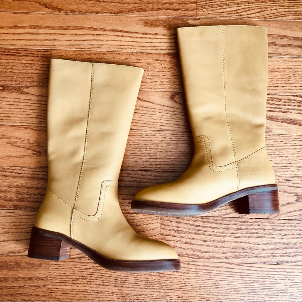 Frye Camryn Tall Pull On Boots light yellow "banana" leather Women’s Size 8 NWT - Picture 2 of 16